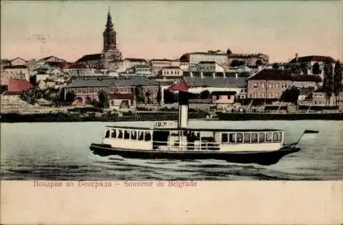 Ak Beograd Belgrad Serbien, Stadtblick vom Wasser aus, Dampfer