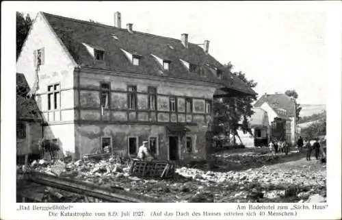 Ak Bad Gottleuba Berggießhübel in Sachsen, Hochwasser 1927, Hotel Sächsisches Haus