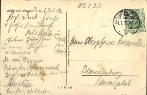 Ak Weigsdorf Cunewalde in der Oberlausitz, Inneres der Kirche