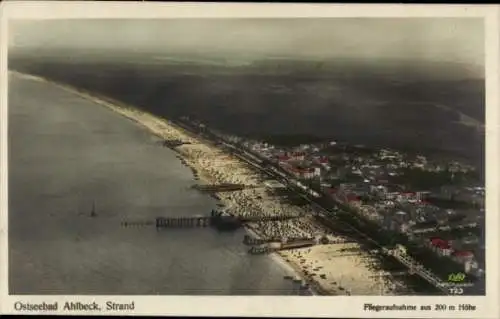 Ak Ostseebad Ahlbeck auf Usedom, Strand, Fliegeraufnahme