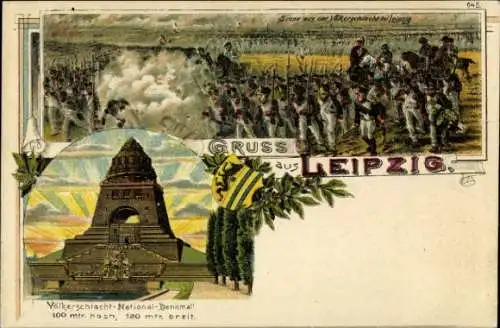 Litho Leipzig in Sachsen, Völkerschlacht-National-Denkmal, Szene aus der Völkerschlacht, Soldaten