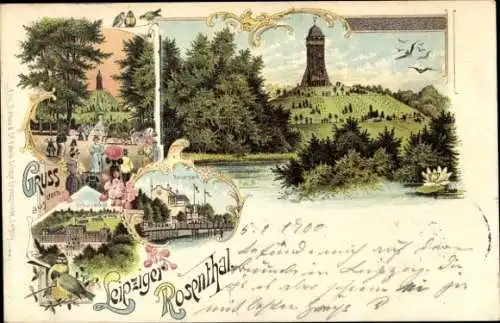 Litho Leipzig in Sachsen, Aussichtsturm auf dem Scherbelberg, Kaiserpark, Schützenhof