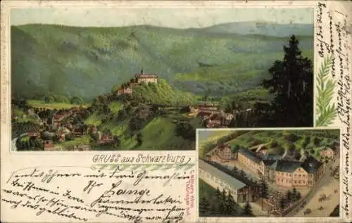 Künstler Litho Dutzauer, M., Schwarzburg im Schwarzatal Thüringen, C. Nöller's Hotel Thüringer Hof