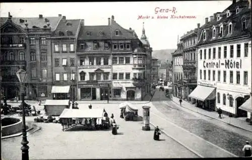 Ak Gera in Thüringen, Markt, kleine Kirchstraße, Central Hotel, Geschäfte