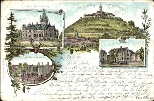 Litho Hummelshain in Thüringen, Gesamtansicht, Schloss