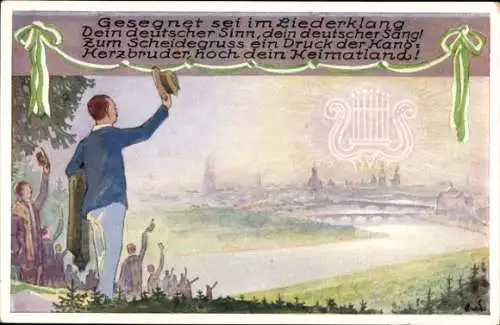 Künstler Ak Dresden, 1. Sächsisches Sängerbundesfest, Blick zur Stadt
