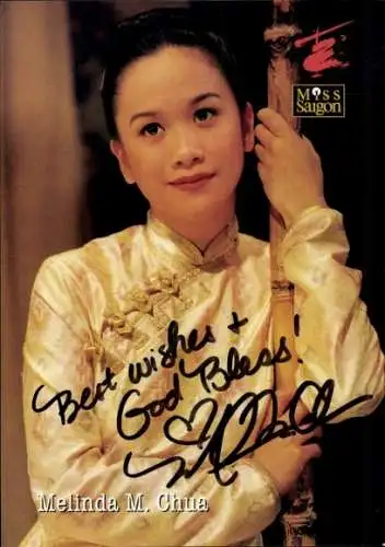 Ak Schauspielerin und Sänger Melinda M. Chua, Musical Miss Saigon, Portrait, Autogramm