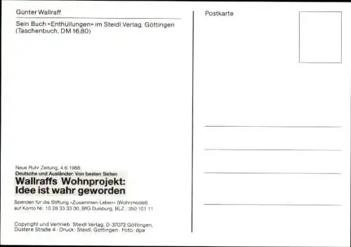 Ak Schauspieler Günter Wallraff, Portrait, Autogramm