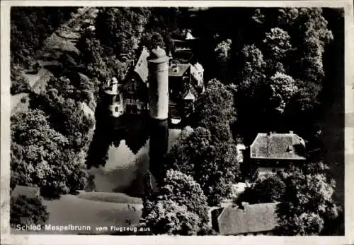 Ak Mespelbrunn im Spessart Unterfranken, Schloss, Fliegeraufnahme