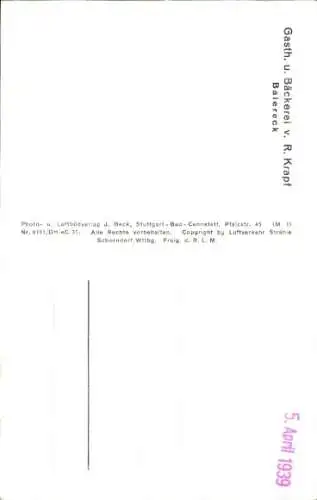 Ak Baiereck Uhingen Baden Württemberg, Fliegeraufnahme, Gasthaus und Bäckerei von R. Krapf