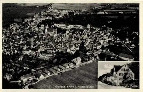 Ak Giengen an der Brenz, Fliegeraufnahme, Brauerei z. Felsen