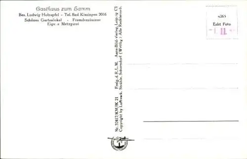 Ak Arnshausen Bad Kissingen Unterfranken Bayern, Fliegeraufnahme, Gasthaus zum Lamm
