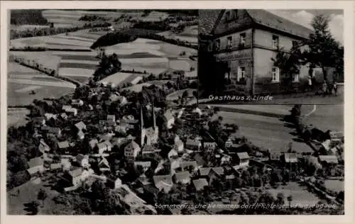 Ak Nemmersdorf Goldkronach im Fichtelgebirge Oberfranken, Fliegeraufnahme, Gasthaus z. Linde