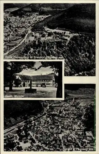 Ak Bad Urach in der Schwäbischen Alb Württemberg, Ruine Hohenurach, Fliegeraufnahme, Gasthaus