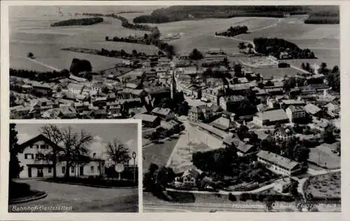 Ak Holzkirchen in Oberbayern, Fliegeraufnahme, Bahnhofs-Gaststätten