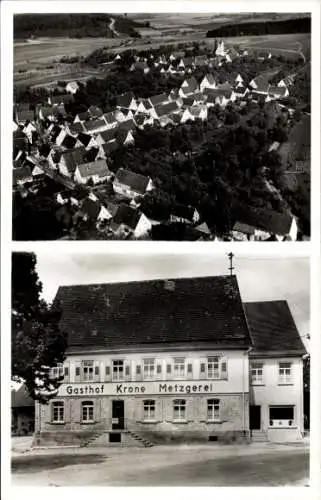 Ak Bildechingen Horb am Neckar, Fliegeraufnahme, Gasthof u. Metzgerei z. Krone