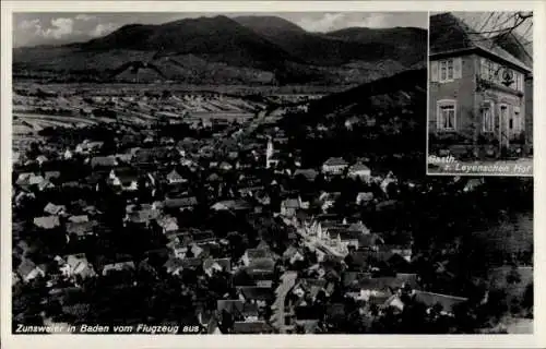 Ak Zunsweier Offenburg in Baden Schwarzwald, Fliegeraufnahme, Gasth. z. Leyenschen Hof