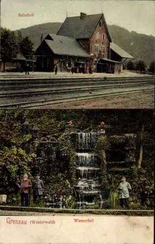 Ak Grenzau Höhr Grenzhausen im Westerwald, Bahnhof, Wasserfall