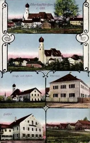 Ak Obertaufkirchen Oberbayern, Kirche, Schule, Gasthof, Pfarrhof