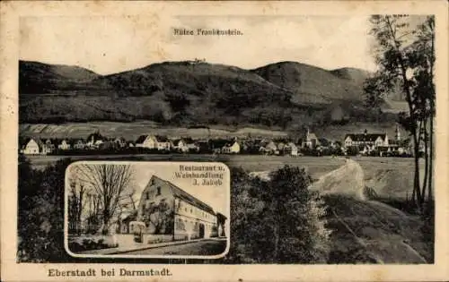 Ak Eberstadt Darmstadt in Hessen, Gesamtansicht, Ruine Frankenstein, Restaurant