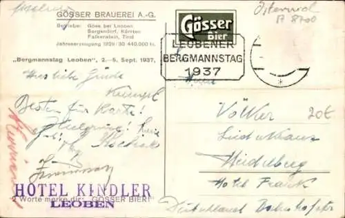 Ak Göss Leoben Steiermark, Leobener Bergmannstag 1937, Gösser Brauerei AG