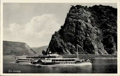 Ak St. Goarshausen am Rhein, Loreley, Dampfer Schiller