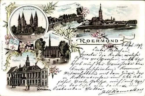 Litho Roermond Limburg Niederlande, Munsterkerk, Stadsgezicht, Stadhuis