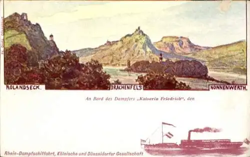 Künstler Ak Remagen am Rhein, Rolandseck, Drachenfels, Nonnenwerth, Dampfer Deutscher Kaiser