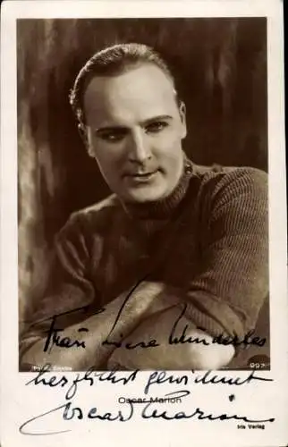 Ak Schauspieler Oscar Marion, Portrait, Autogramm