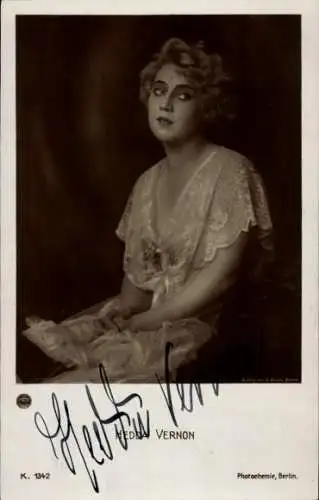 Ak Schauspielerin Hedda Vernon, Portrait, Autogramm