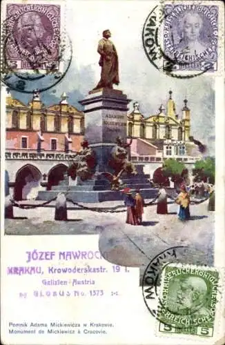 Künstler Ak Kraków Krakau Polen, Denkmal Adam Mickiewicz