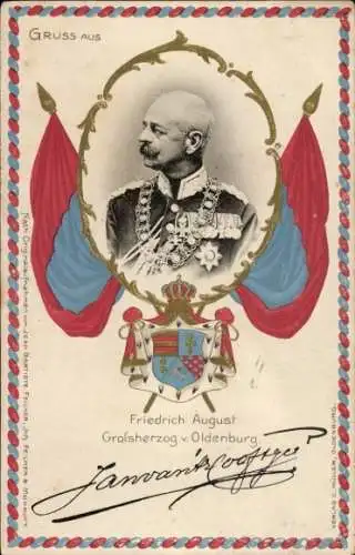 Präge Wappen Ak Friedrich August Großherzog von Oldenburg, Portrait