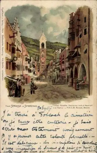 Künstler Litho Sterzing Vipiteno Südtirol, Straßenpartie, Kirche