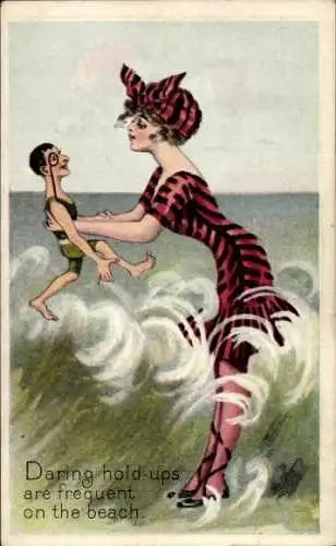 Litho Daring hold-ups are frequent on the beach, Humor