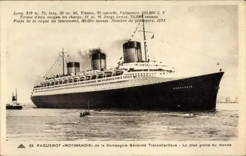 Ak Paquebot Normandie, CGT, French Line, Le Plus grand du monde