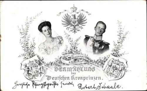 Wappen Ak Kronprinz Wilhelm von Preußen, Kronprinzessin Cecilie, Vermählung