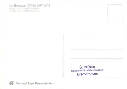 Ak MS Europa, Hapag Lloyd Kreuzfahrtschiff, Passagierschiff, 37012 BRT/GRT