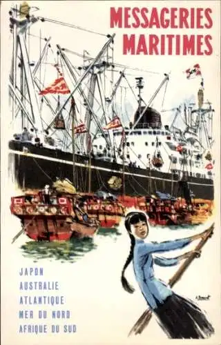 Künstler Ak Messageries Maritimes, Japan, Australien, Alantique, Passagierdampfer in Asien