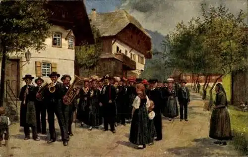 Künstler Ak Hoffmann, H., Bauernhochzeit, Schwarzwälder Tracht, Musikanten