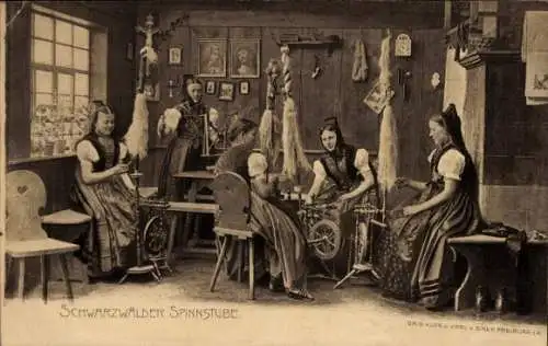 Ak Frauen bei der Arbeit in der Spinnstube, Tracht