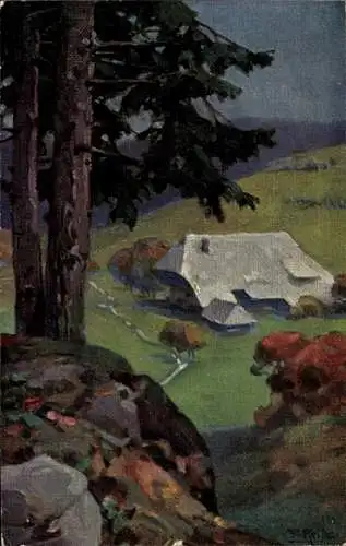 Künstler Ak Reiss, Fritz, Herbst im Schwarzwald, Schwarzwaldhaus