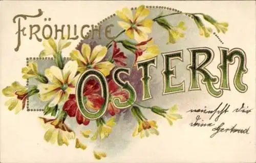 Präge Litho Glückwunsch Ostern, Blütenzweige, gelbe Blüten