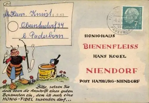 Ak Hamburg Niendorf, Reklame, Hans-Kogel-Honighaus Bienenfleiss, Biene, Honigtopf