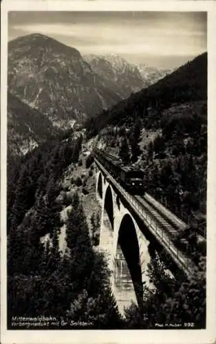 Ak Oberbayern, Mittenwaldbahn, Vorbergviadukt, Großer Solstein