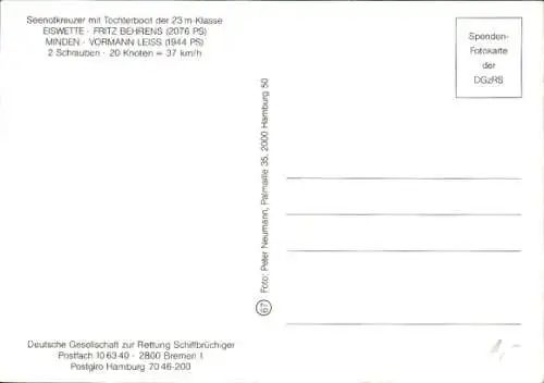 Ak Seenotkreuzer mit Tochterboot der 23m Klasse, Eiswette, Fritz Behrens