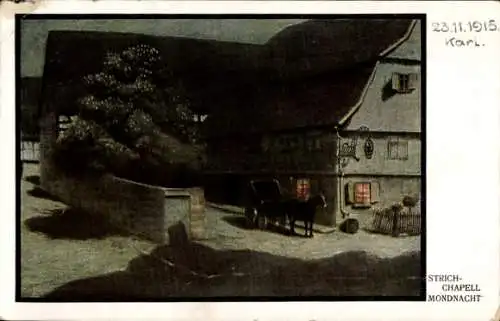 Künstler Ak Strich Chapell, Mondnacht, Kutsche, Gasthaus