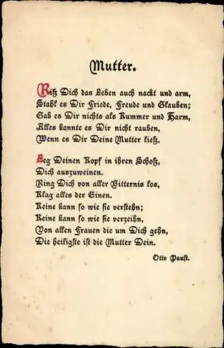 Gedicht Ak Mutter, Riss Dich das Leben auch nackt und arm, stahl es Dir Friede, Freude