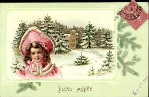 Präge Ak Glückwunsch Neujahr, Bonne Année, Mädchen, Winter