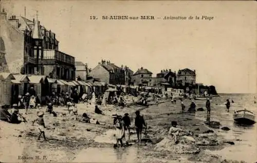 Ak Saint Aubin sur Mer Calvados, Animation de la Plage