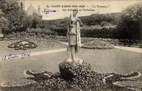 Ak Saint Aubin sur Mer Calvados, La Tourelle, Les Pelouses et Corbeilles